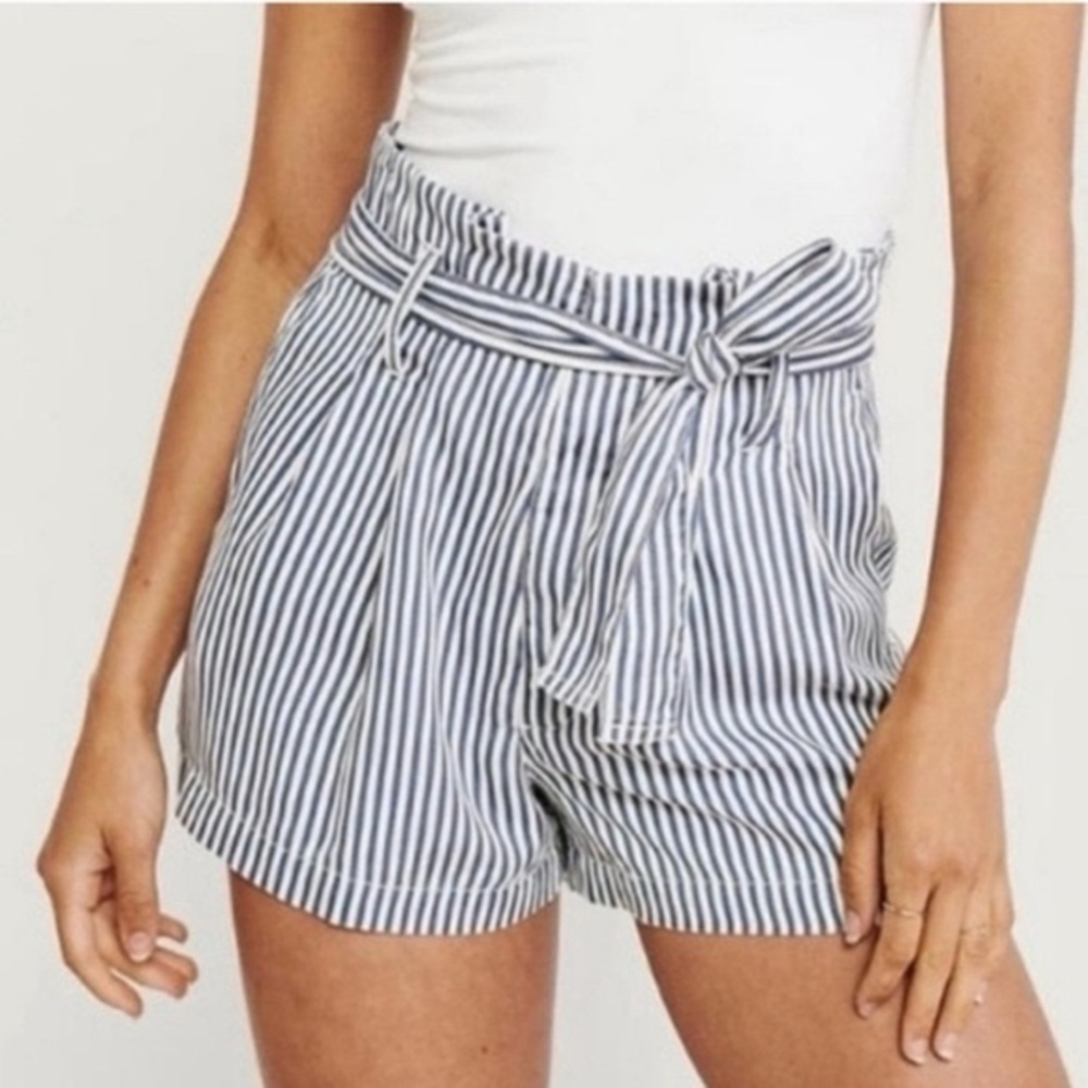 Abercrombie & Fitch High Rise Blue & White Striped Belted Paperbag Shorts Size M